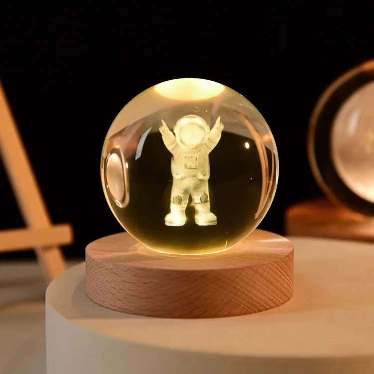 Crystal Ball Crystal Planet Laser Engraved Solar System Globe Astronomy Warm Light USB Base Gift Birthday Gift Glass Sphere Hom